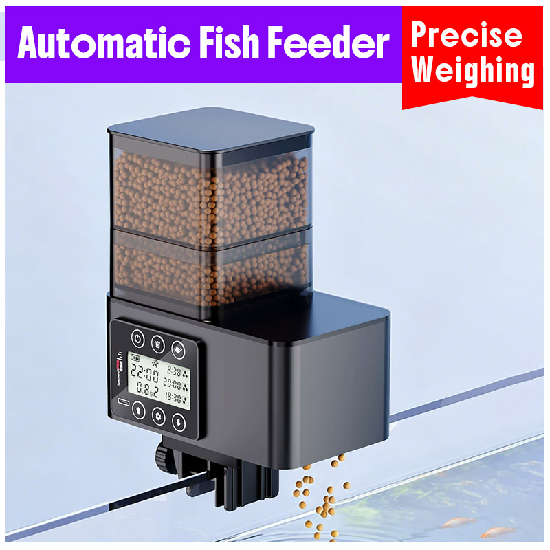 Aquarium Fish Feeder Automatic - เครื่องให้อาหารปลาอัตโนมัติแบบชั่งน้ำหนักแม่นยำ ป้องกันการกระจัดกระจาย ตั้งเวลาได้ สำหรับตู้ปลาและตู้เต่า