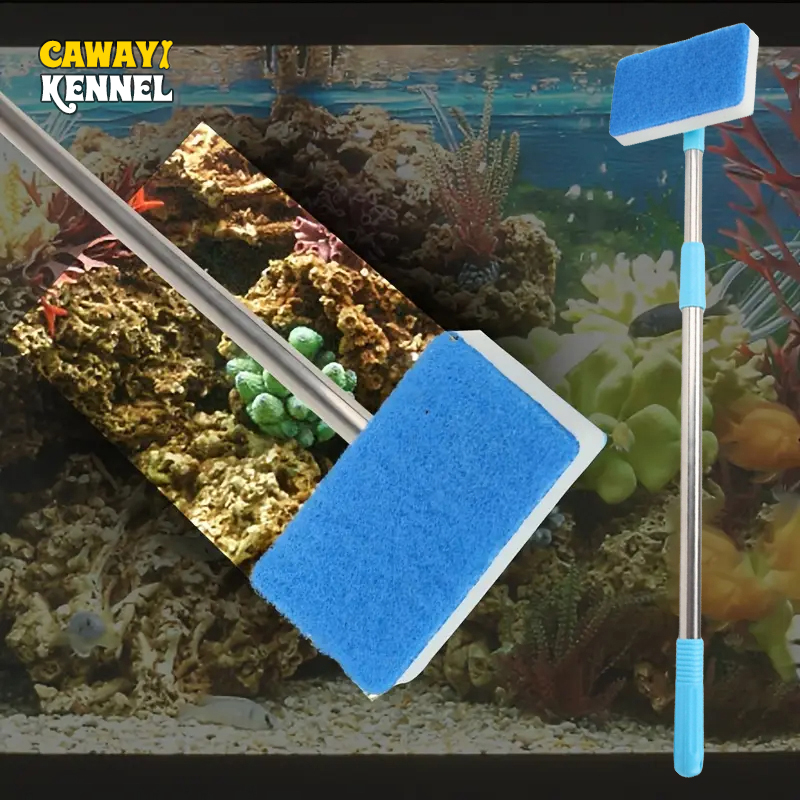 Algae Scraper Blade - ด้ามจับยืดไสลด์ 55-95 ซม. 180 ° ปรับทําความสะอาดเครื่องขัดพื้นตู้ปลาตู้ปลากระจกหน้าต่างสาหร่ายแปรงทําความสะอาดฟองน้ําสองด้าน