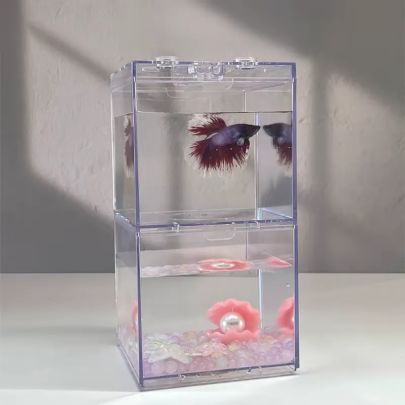 Aquarium Mini Fish - ตู้ปลาขนาดเล็ก Relaxlines พร้อมไฟ LED ตกแต่งโต๊ะอเนกประสงค์ ตู้ปลาอะคริลิค