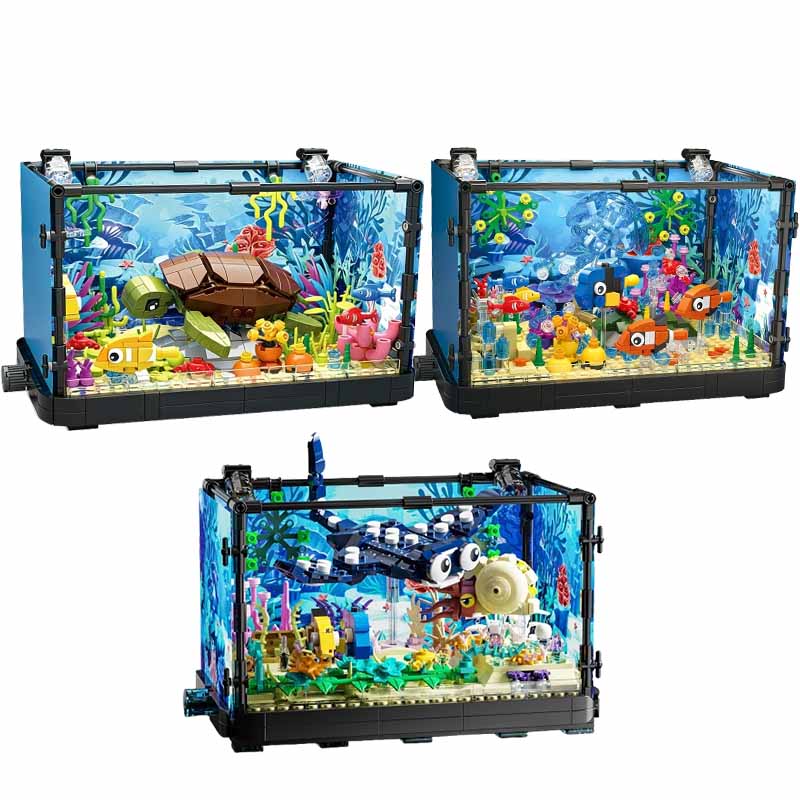 ชุดบล็อกตัวต่อตู้ปลาพร้อมไฟ，ตู - Aquarium Mini Fish บทวิจารณ์และราคา